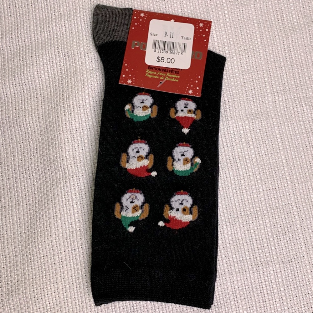 $4 ADD ON NWT Point Zero size 6 -10 dog Christmas black crew socks